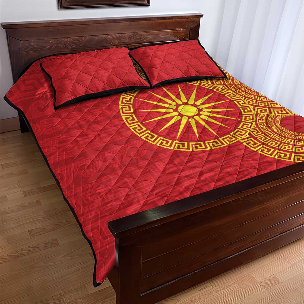 Vergina Sun Macedonia Quilt Bed Set Greek Pattern Red - Wonder Print Shop