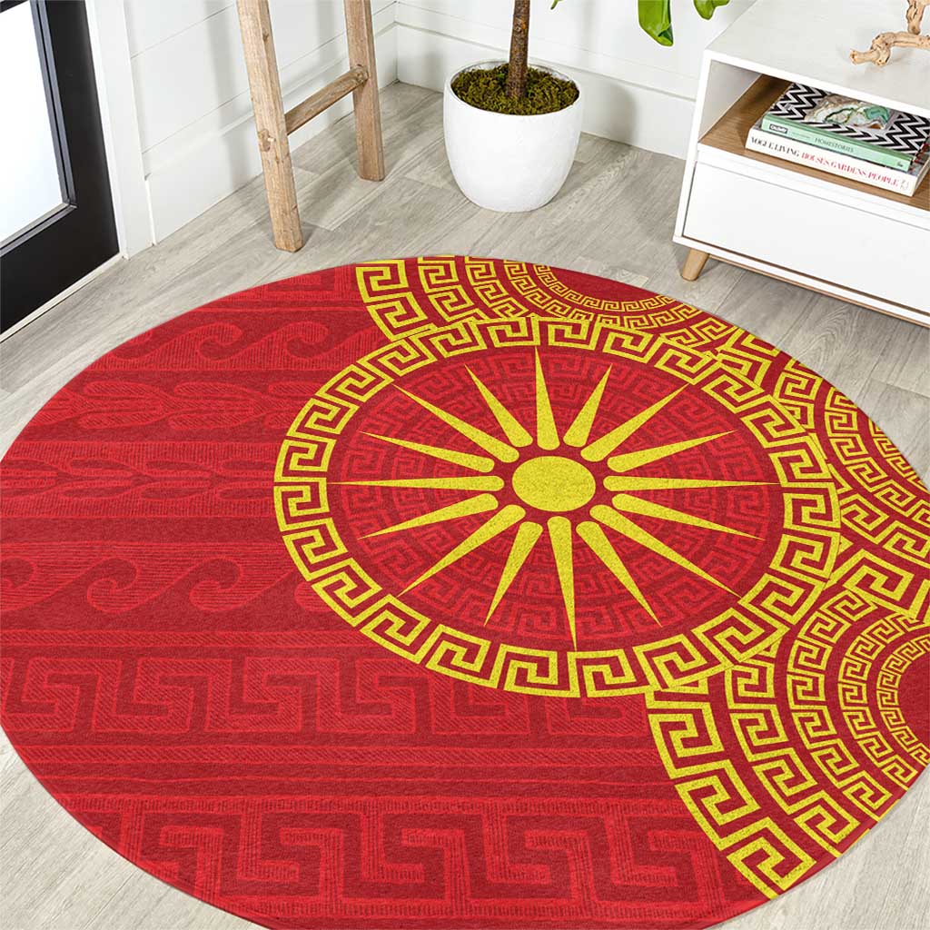 Vergina Sun Macedonia Round Carpet Greek Pattern Red - Wonder Print Shop