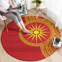 Vergina Sun Macedonia Round Carpet Greek Pattern Red - Wonder Print Shop