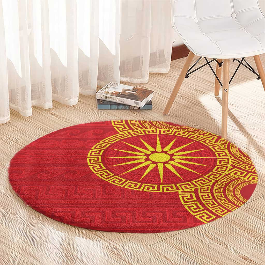 Vergina Sun Macedonia Round Carpet Greek Pattern Red - Wonder Print Shop