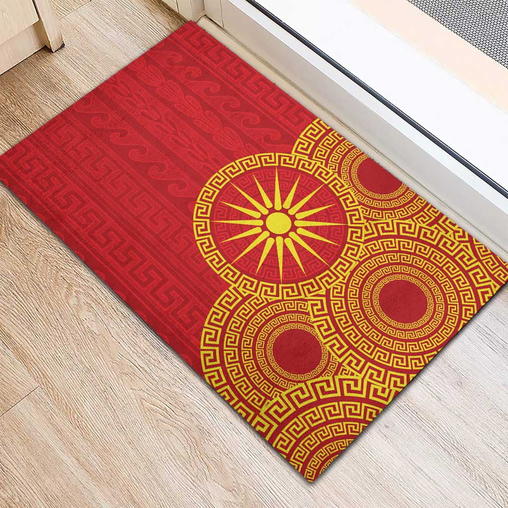 Vergina Sun Macedonia Rubber Doormat Greek Pattern Red - Wonder Print Shop