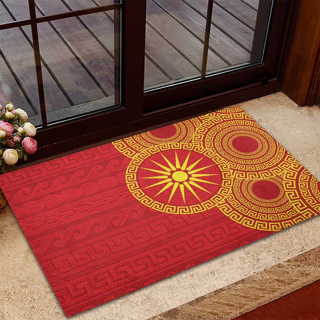 Vergina Sun Macedonia Rubber Doormat Greek Pattern Red - Wonder Print Shop