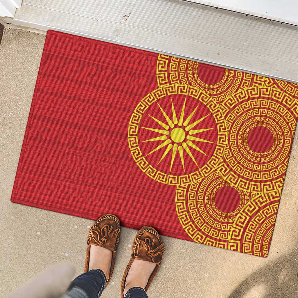 Vergina Sun Macedonia Rubber Doormat Greek Pattern Red - Wonder Print Shop