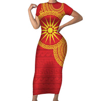 Vergina Sun Macedonia Short Sleeve Bodycon Dress Greek Pattern Red - Wonder Print Shop