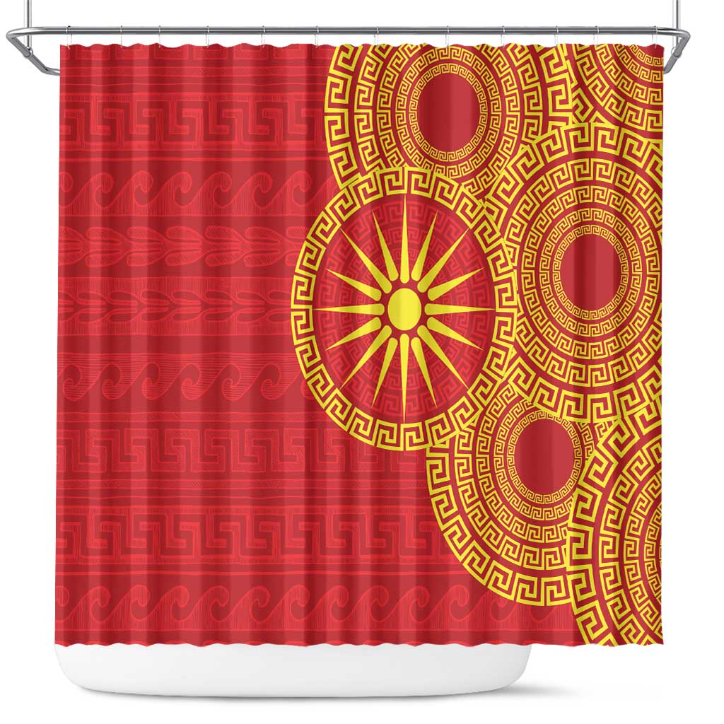 Vergina Sun Macedonia Shower Curtain Greek Pattern Red - Wonder Print Shop