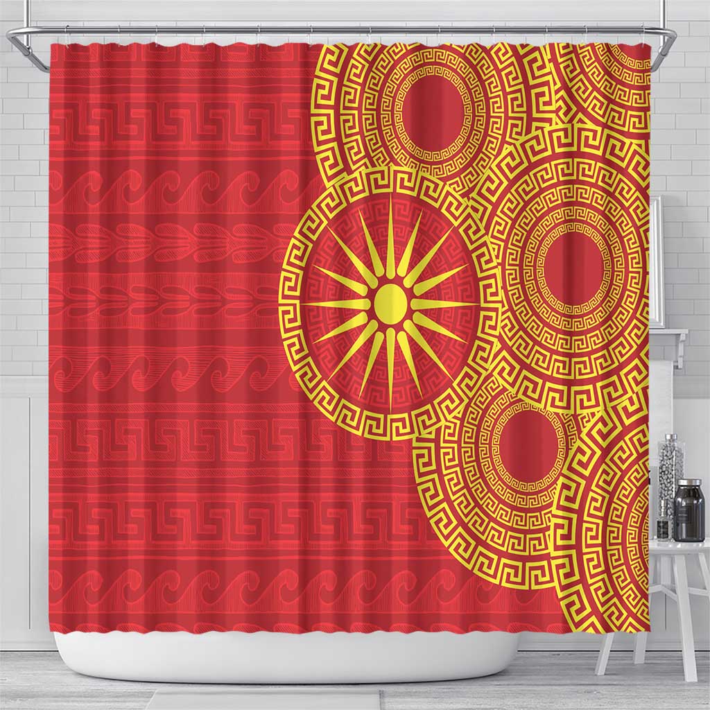 Vergina Sun Macedonia Shower Curtain Greek Pattern Red - Wonder Print Shop