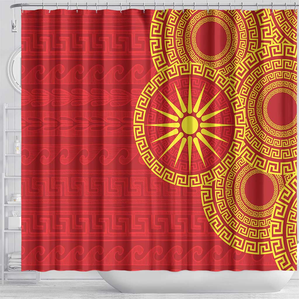 Vergina Sun Macedonia Shower Curtain Greek Pattern Red - Wonder Print Shop