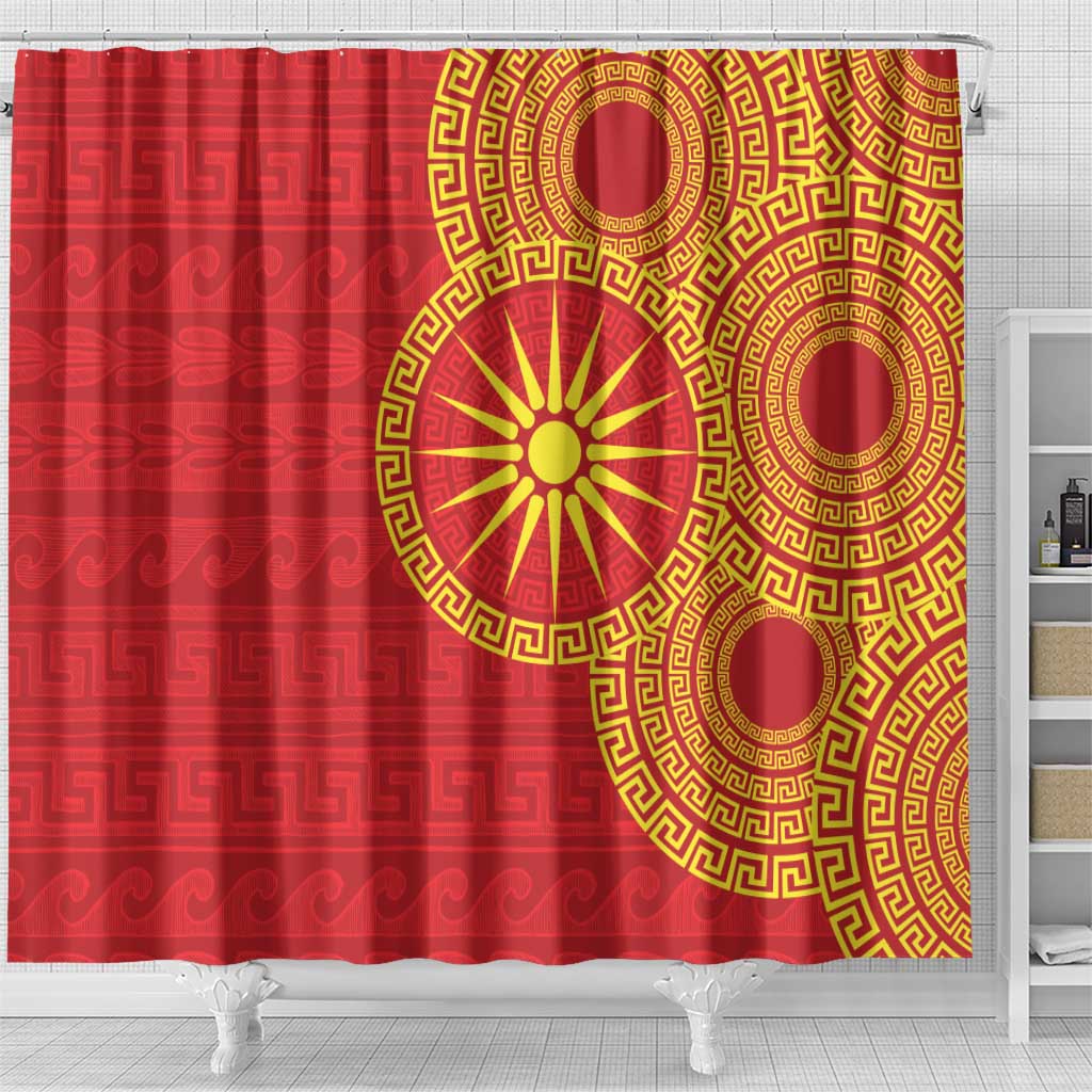 Vergina Sun Macedonia Shower Curtain Greek Pattern Red - Wonder Print Shop