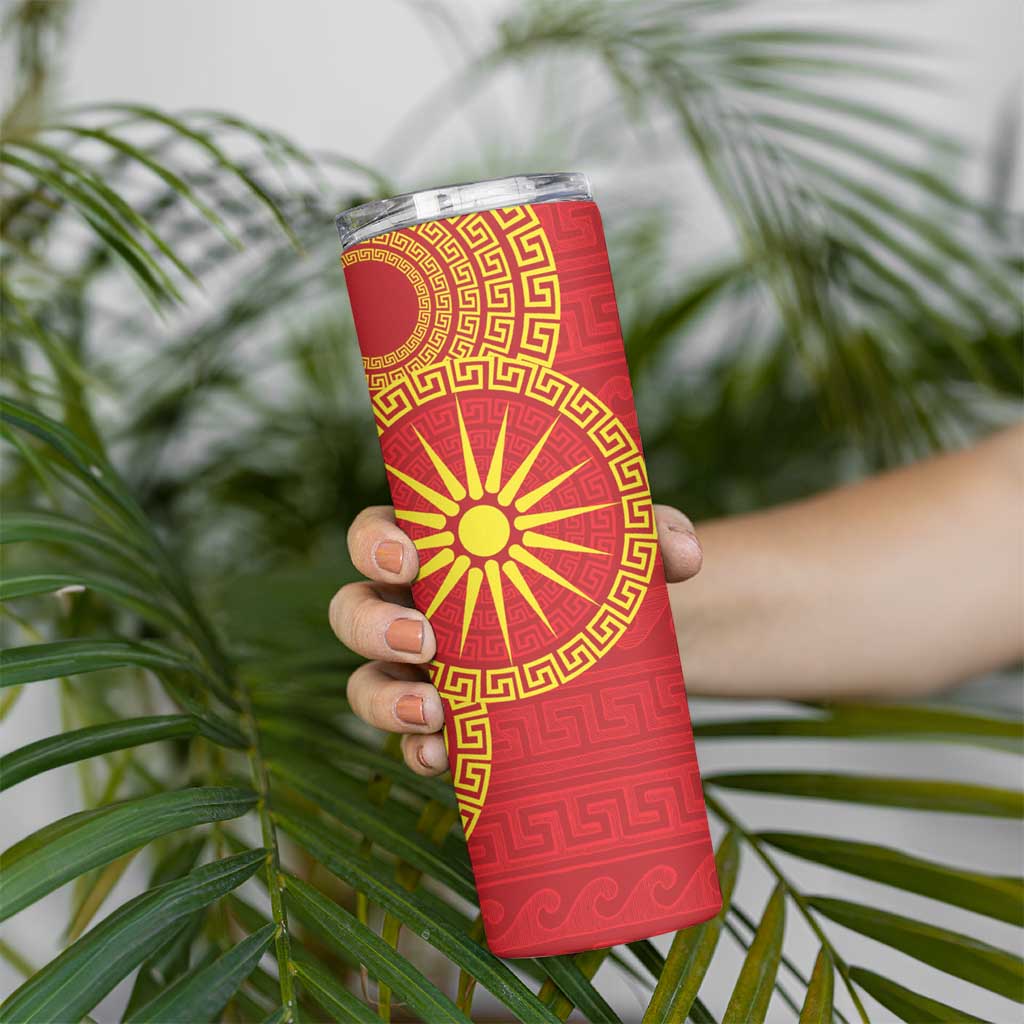 Vergina Sun Macedonia Skinny Tumbler Greek Pattern Red - Wonder Print Shop