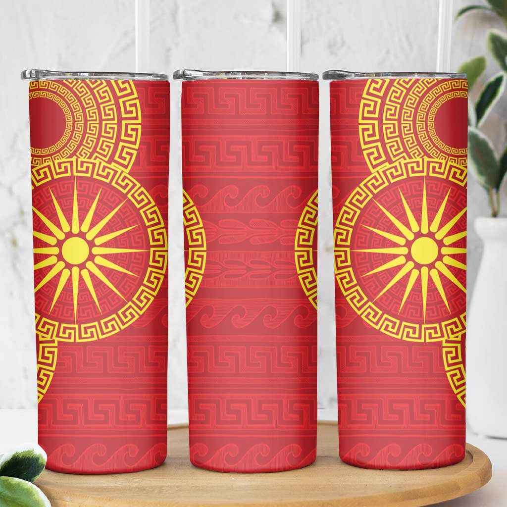 Vergina Sun Macedonia Skinny Tumbler Greek Pattern Red - Wonder Print Shop