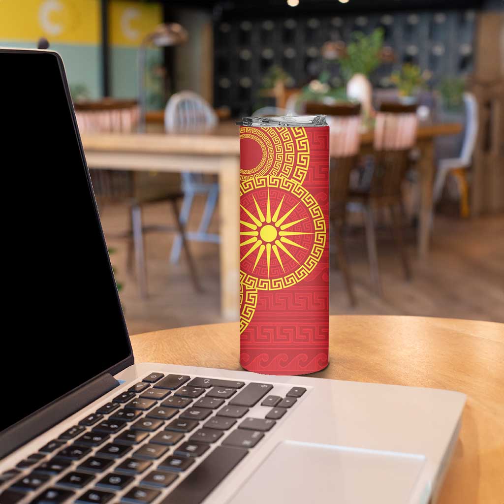 Vergina Sun Macedonia Skinny Tumbler Greek Pattern Red - Wonder Print Shop