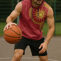 Vergina Sun Macedonia Sleeveless Hoodie Greek Pattern Red - Wonder Print Shop