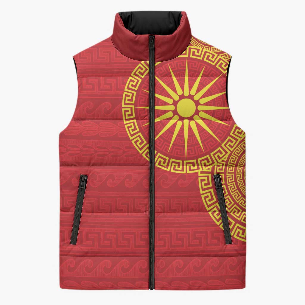 Vergina Sun Macedonia Sleeveless Puffer Jacket Greek Pattern Red - Wonder Print Shop