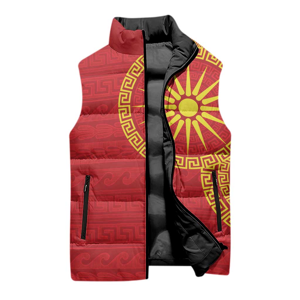 Vergina Sun Macedonia Sleeveless Puffer Jacket Greek Pattern Red - Wonder Print Shop