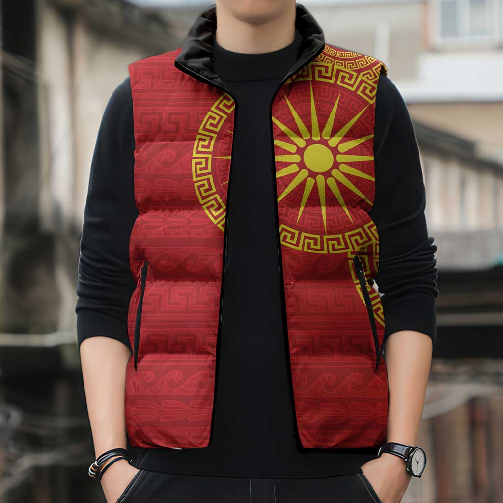 Vergina Sun Macedonia Sleeveless Puffer Jacket Greek Pattern Red - Wonder Print Shop