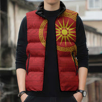 Vergina Sun Macedonia Sleeveless Puffer Jacket Greek Pattern Red - Wonder Print Shop