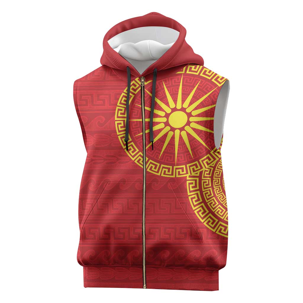Vergina Sun Macedonia Sleeveless Zip Hoodie Greek Pattern Red - Wonder Print Shop