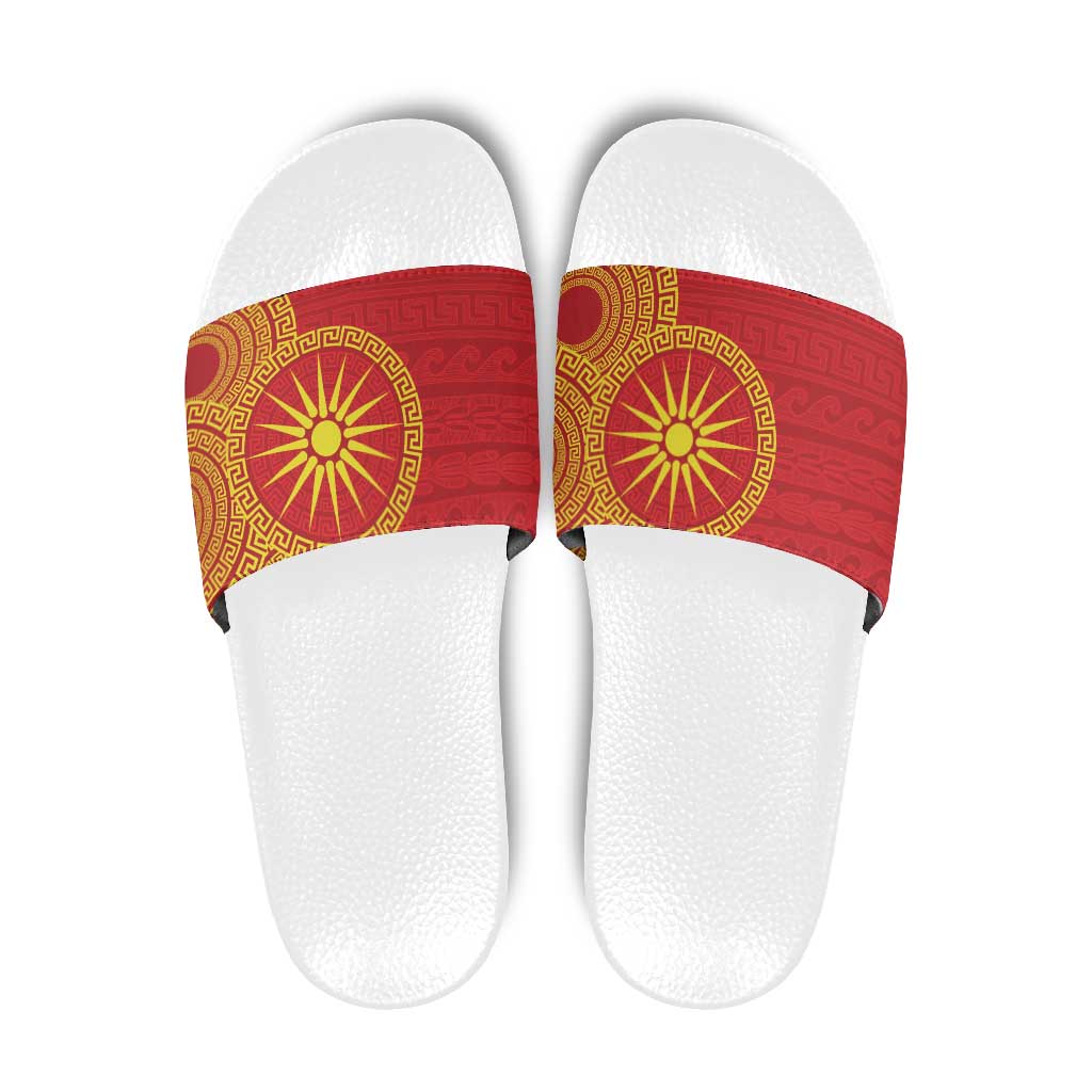 Vergina Sun Macedonia Slide Sandals Greek Pattern Red - Wonder Print Shop
