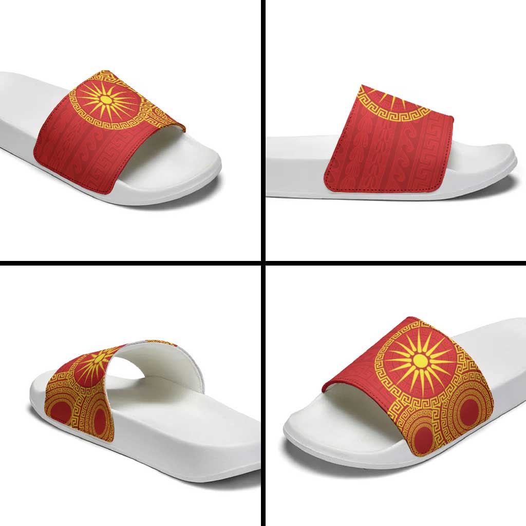 Vergina Sun Macedonia Slide Sandals Greek Pattern Red - Wonder Print Shop
