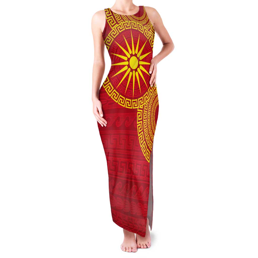Vergina Sun Macedonia Tank Maxi Dress Greek Pattern Red - Wonder Print Shop