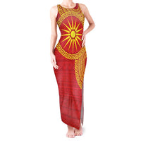 Vergina Sun Macedonia Tank Maxi Dress Greek Pattern Red - Wonder Print Shop