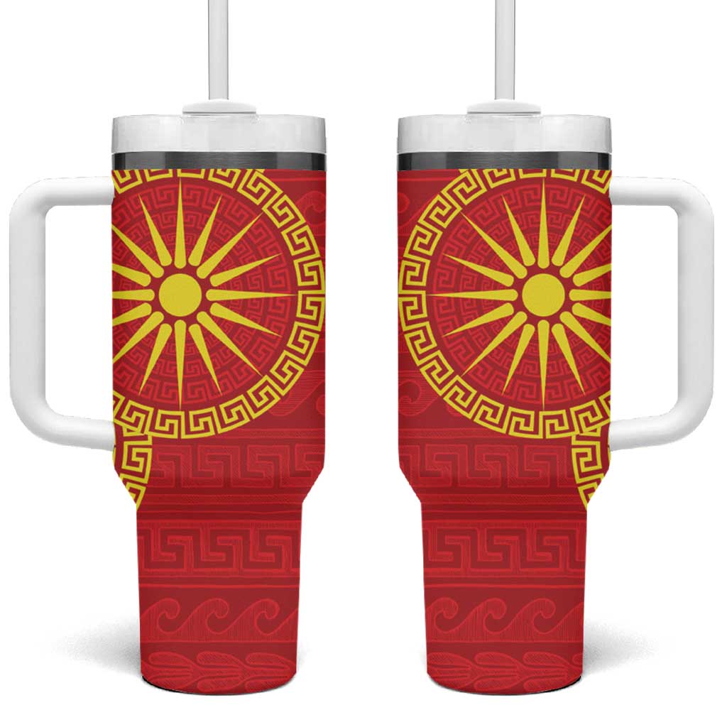 Vergina Sun Macedonia Tumbler With Handle Greek Pattern Red - Wonder Print Shop