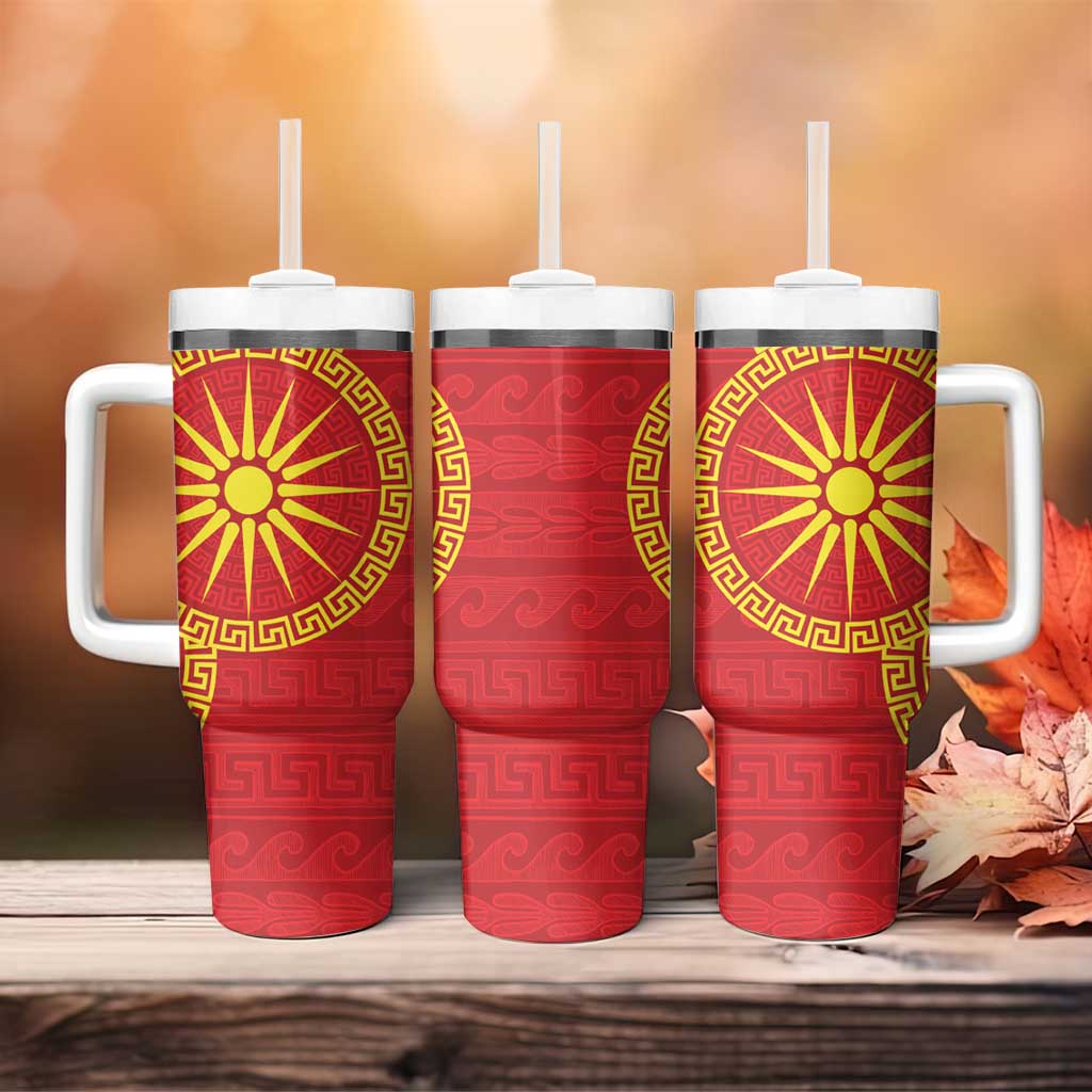Vergina Sun Macedonia Tumbler With Handle Greek Pattern Red - Wonder Print Shop