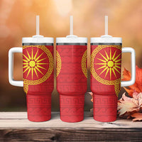 Vergina Sun Macedonia Tumbler With Handle Greek Pattern Red - Wonder Print Shop