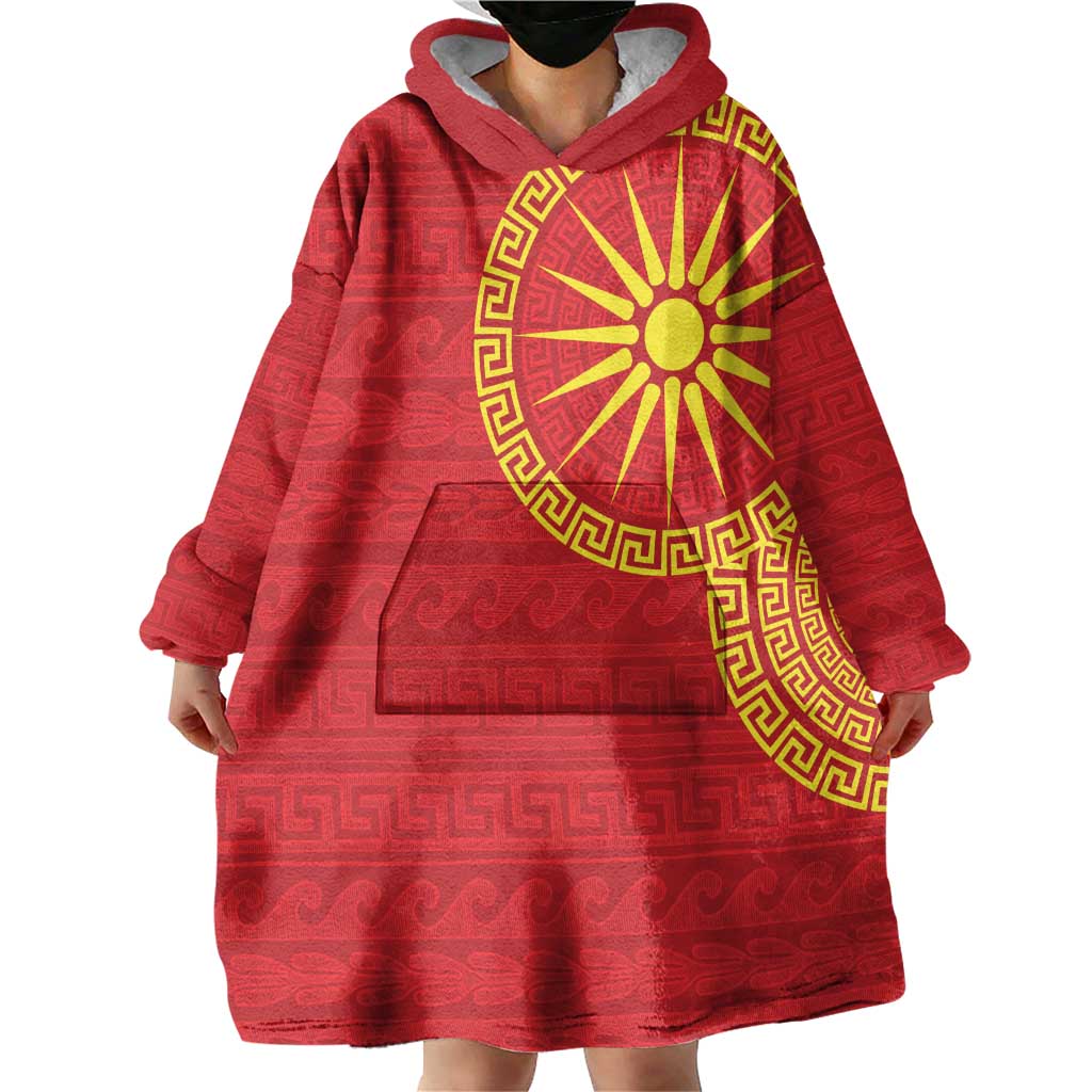 Vergina Sun Macedonia Wearable Blanket Hoodie Greek Pattern Red - Wonder Print Shop