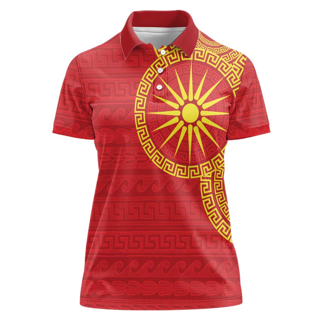 Vergina Sun Macedonia Women Polo Shirt Greek Pattern Red - Wonder Print Shop