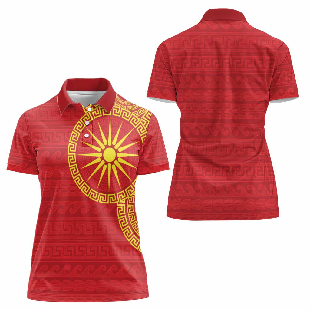 Vergina Sun Macedonia Women Polo Shirt Greek Pattern Red - Wonder Print Shop