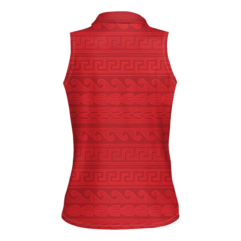 Vergina Sun Macedonia Women Sleeveless Polo Shirt Greek Pattern Red - Wonder Print Shop