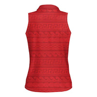 Vergina Sun Macedonia Women Sleeveless Polo Shirt Greek Pattern Red - Wonder Print Shop