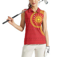 Vergina Sun Macedonia Women Sleeveless Polo Shirt Greek Pattern Red - Wonder Print Shop