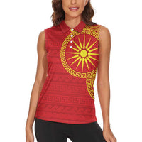 Vergina Sun Macedonia Women Sleeveless Polo Shirt Greek Pattern Red - Wonder Print Shop