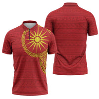 Vergina Sun Macedonia Zipper Polo Shirt Greek Pattern Red - Wonder Print Shop