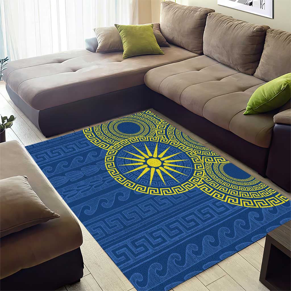 Vergina Sun Macedonia Area Rug Greek Pattern Blue - Wonder Print Shop