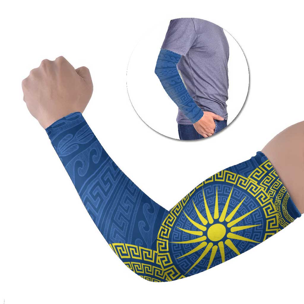 Vergina Sun Macedonia Arm Sleeves Greek Pattern Blue - Wonder Print Shop