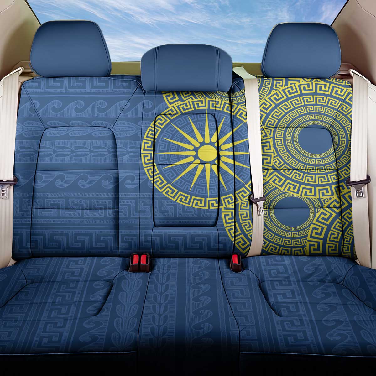 Vergina Sun Macedonia Back Car Seat Cover Greek Pattern Blue - Wonder Print Shop