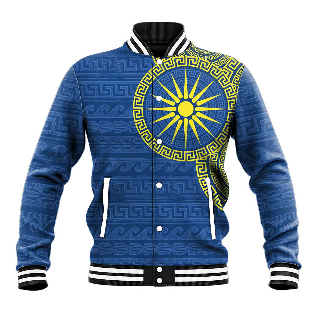 Vergina Sun Macedonia Baseball Jacket Greek Pattern Blue - Wonder Print Shop