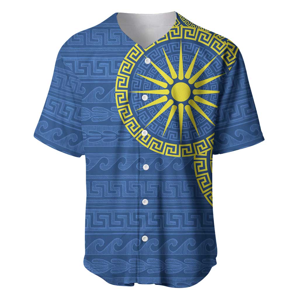 Vergina Sun Macedonia Baseball Jersey Greek Pattern Blue - Wonder Print Shop