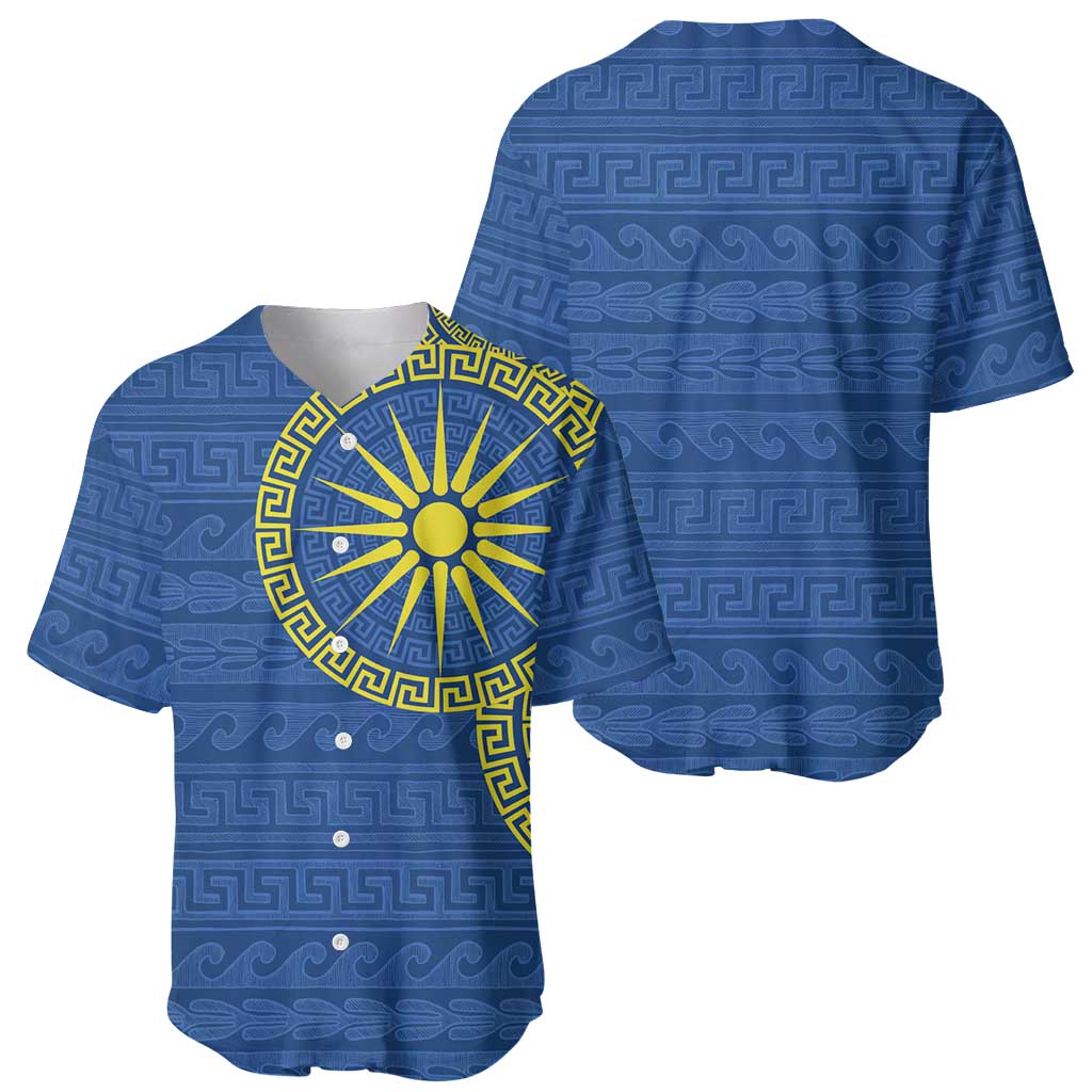 Vergina Sun Macedonia Baseball Jersey Greek Pattern Blue - Wonder Print Shop