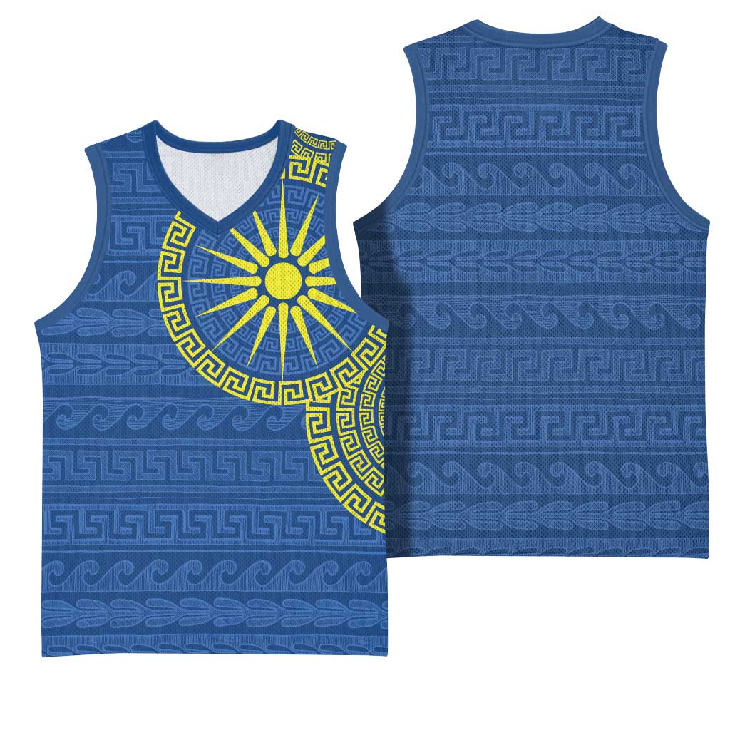 Vergina Sun Macedonia Basketball Jersey Greek Pattern Blue - Wonder Print Shop