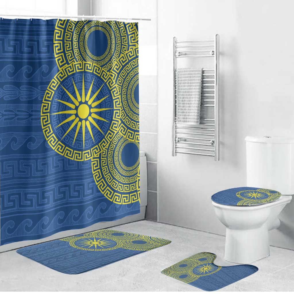 Vergina Sun Macedonia Bathroom Set Greek Pattern Blue - Wonder Print Shop