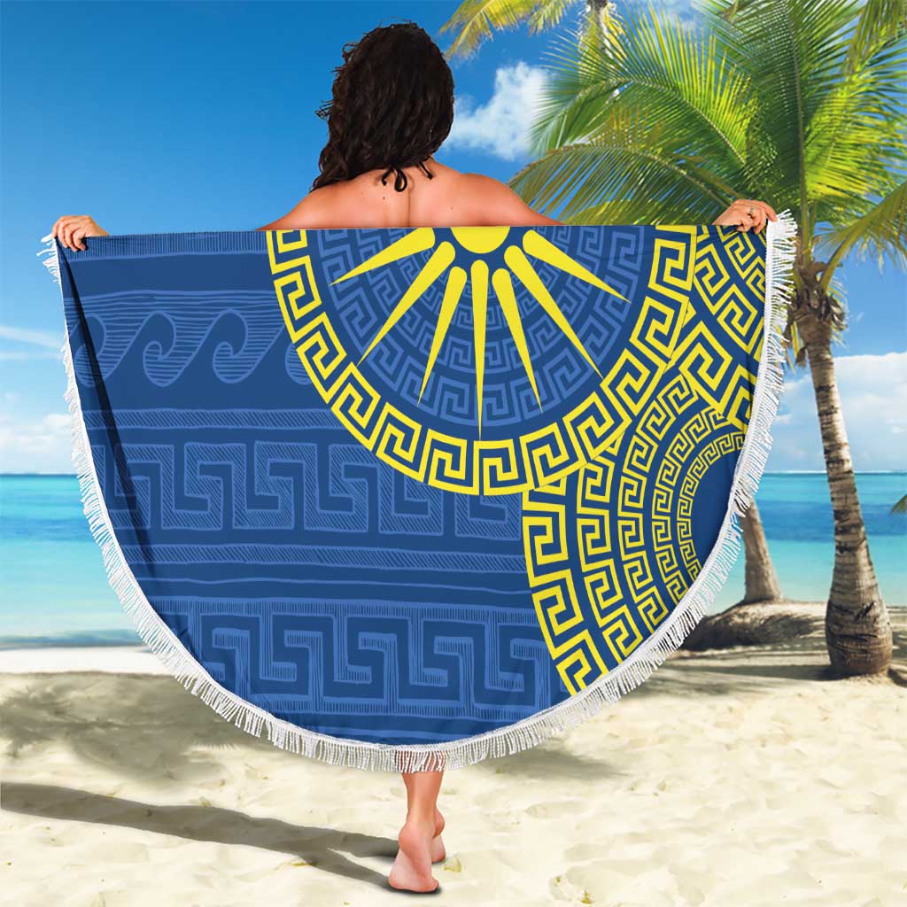 Vergina Sun Macedonia Beach Blanket Greek Pattern Blue - Wonder Print Shop