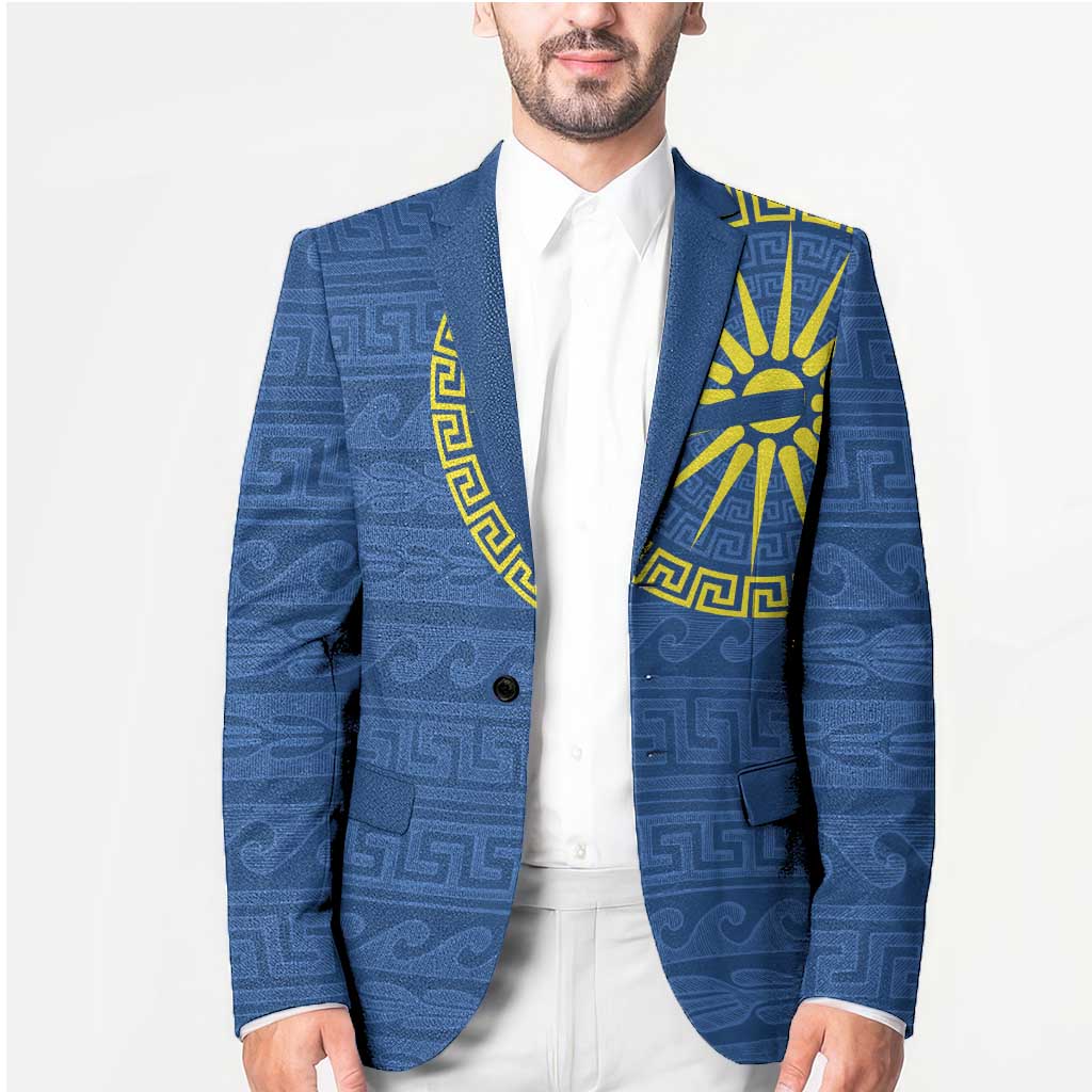 Vergina Sun Macedonia Blazer Greek Pattern Blue - Wonder Print Shop