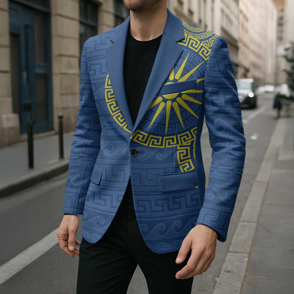 Vergina Sun Macedonia Blazer Greek Pattern Blue - Wonder Print Shop