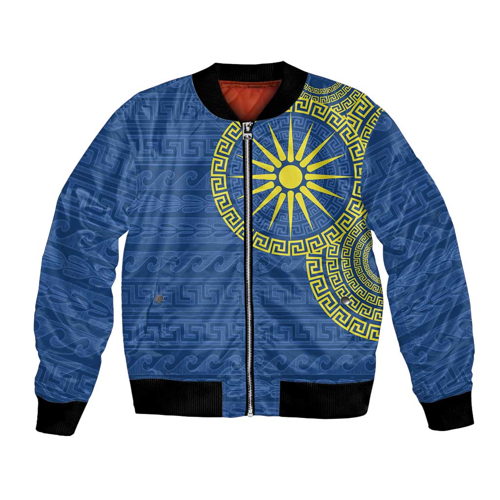 Vergina Sun Macedonia Bomber Jacket Greek Pattern Blue - Wonder Print Shop