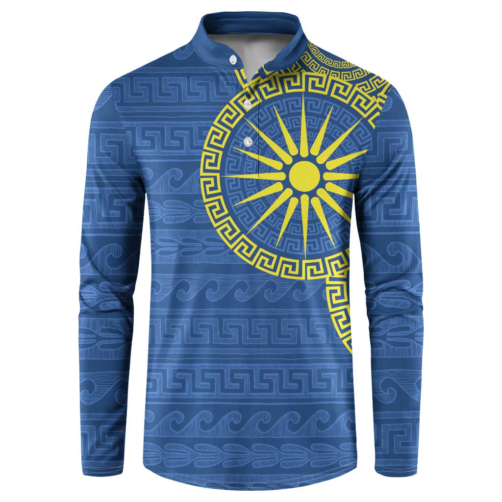 Vergina Sun Macedonia Button Sweatshirt Greek Pattern Blue - Wonder Print Shop