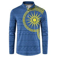 Vergina Sun Macedonia Button Sweatshirt Greek Pattern Blue - Wonder Print Shop